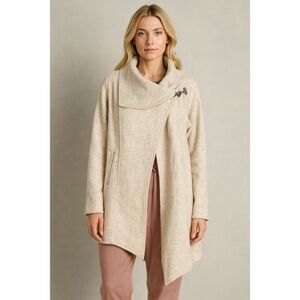 Garnet Hill Beige Boiled Wool Asymmetrical Draped Toggle Winter Coat 6 Petite